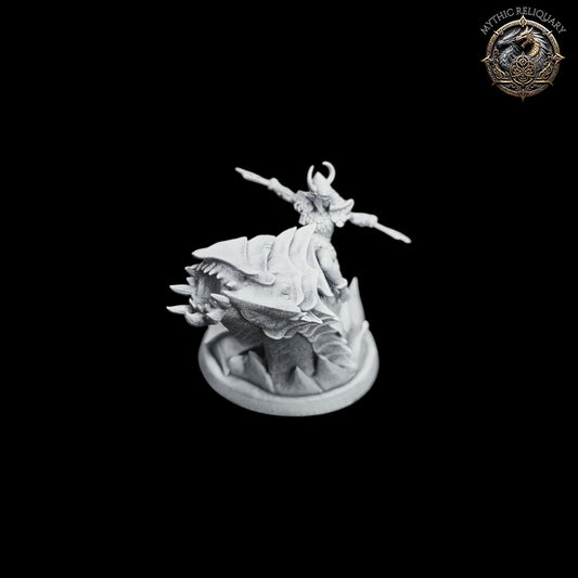 Frost Wyrm Barbarian by Artisan Guild | Large Pro-Printed Miniature | Elf Mounted Berserker, Boss Monster for D&D, TTRPGs